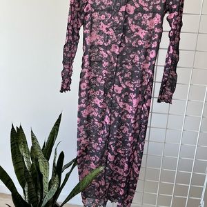 COPY - Long pink and black sheer mesh dress size small